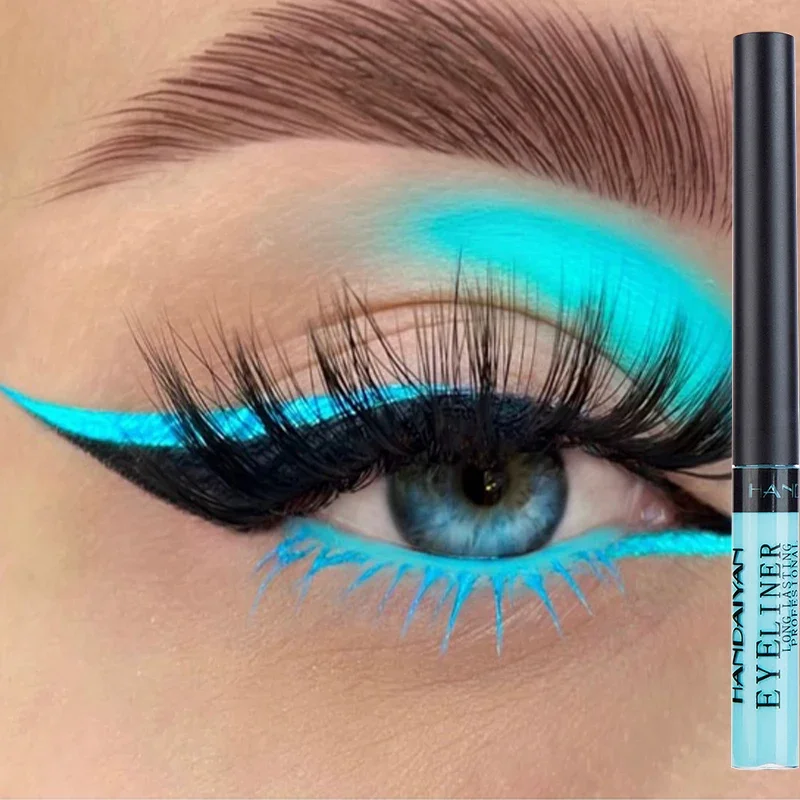 Waterproof Liquid Eyeliner Pen - ปากกาอายไลน์เนอร์น้ำบำรุงรอบดวงตาสีสันสดใส12สีกันน้ำติดทนนานแห้งเร็วไม่บานสีฟ้าชมพูเครื่องมือแต่งหน้าปากกาอายไลน์เนอร์