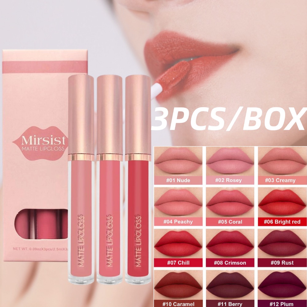 Matte Velvet Lip Tint Long Lasting - 3 ชิ้น/เซ็ต Nude Lip GLOSS Matte