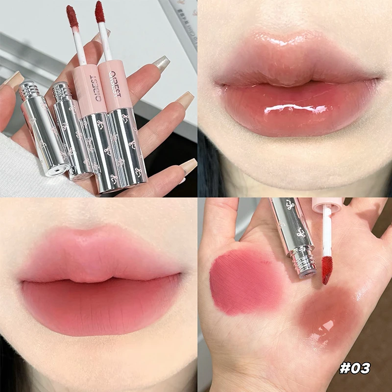 Matte Velvet Lip Tint Long Lasting - ลิปสติกเนื้อแมทแบบสองหัว QIBEST และลิปกลอสเนื้อฉ่ำ สีติดทนนาน สีนู้ดส้ม ลิปกลอสเกาหลี