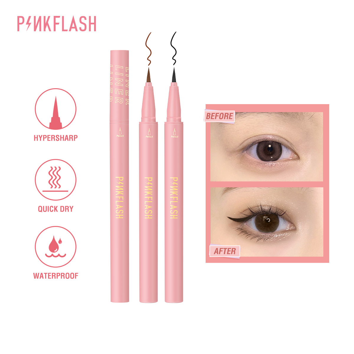 Waterproof Liquid Eyeliner Pen - PINKFLASH Black Liquid Eyeliner ดินสอกันน้ํา Long