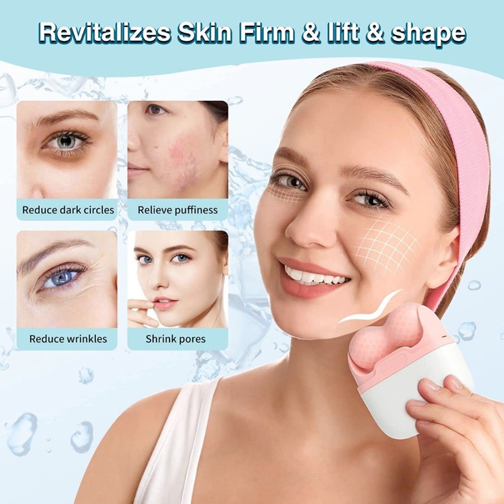 Face Ice Roller Puffiness - ลูกกลิ้งน้ำแข็งสองหัวสำหรับใบหน้า ลดอาการบวมรอบดวงตา บรรเทาอาการปวดไมเกรน และอาการบาดเจ็บเล็กน้อย ลูกกลิ้งนวดบำบัดด้วยความเย็นสำหรับใบหน้า ดูแลผิวพรรณ