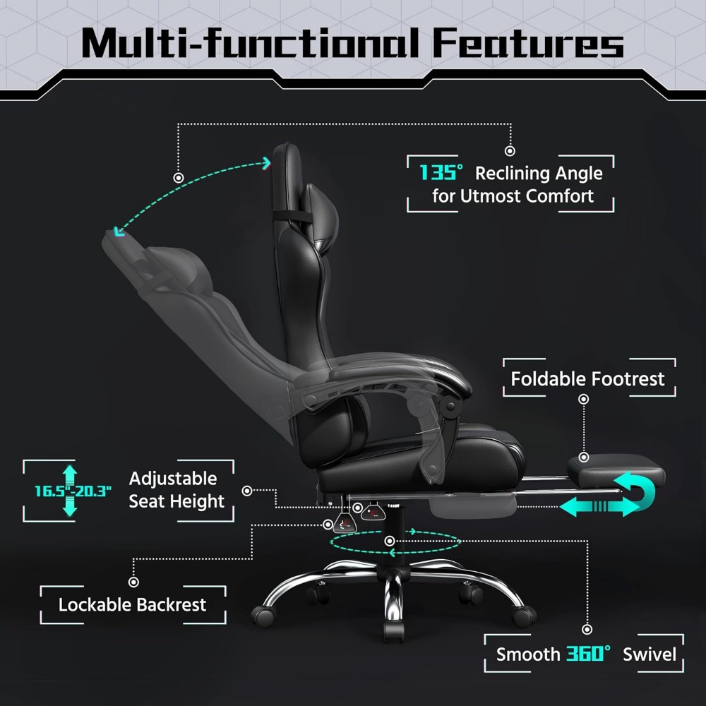 เก้าอี้เกมมิ่งหนัง PU ที่นั่งส - Massage บทวิจารณ์และราคา