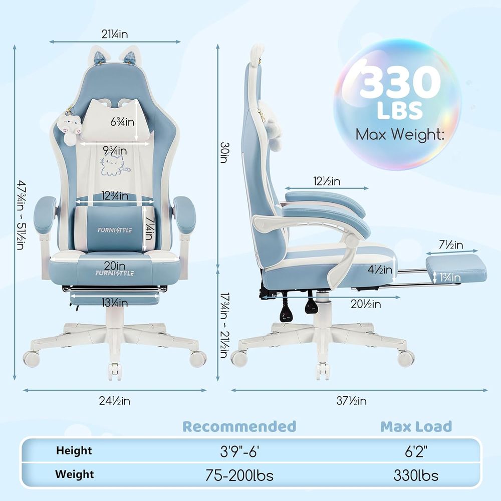 เก้าอี้เกมมิ่งสีน้ำเงิน/ขาว ออ - Massage บทวิจารณ์และราคา